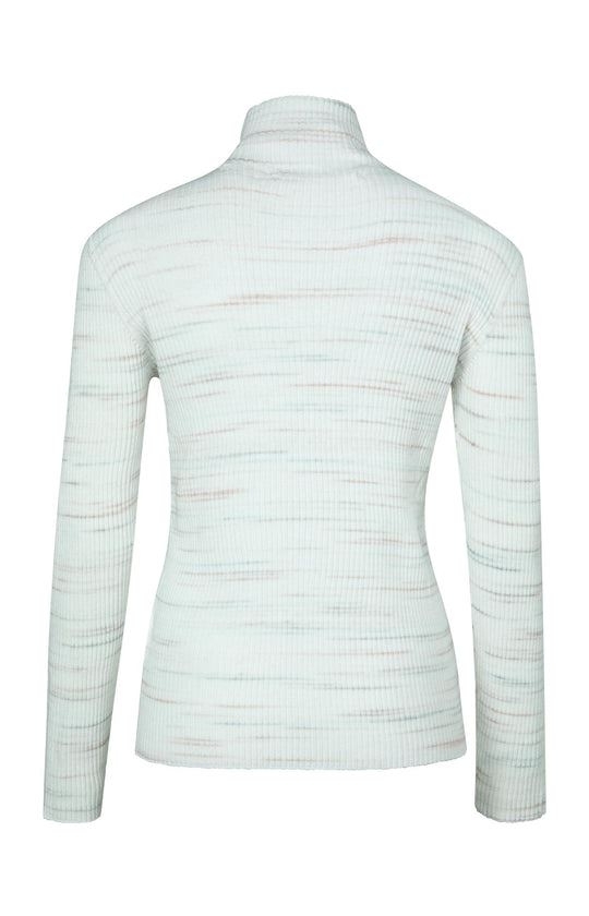 Space dye fine rib sweater with high neckline