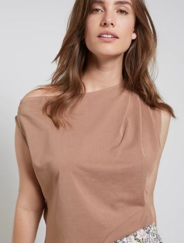 asymmetric top with pleats on shoulder