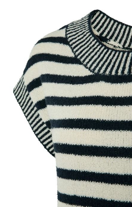 Sleeveless sweater with round neck and stripes