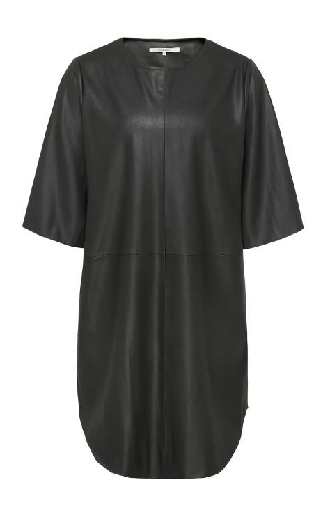 Faux Leather Dress With 3/4 Sleeves