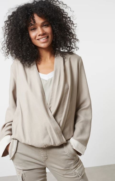 Faux wrap top with v-neck long sleeve