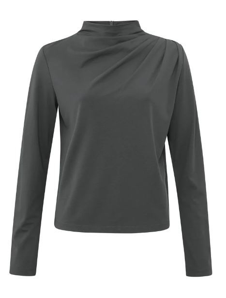 high neck top with pleated shoulder