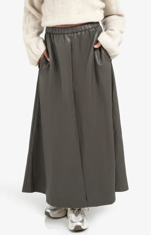 Faux Leather A-Line Skirt With Pockets