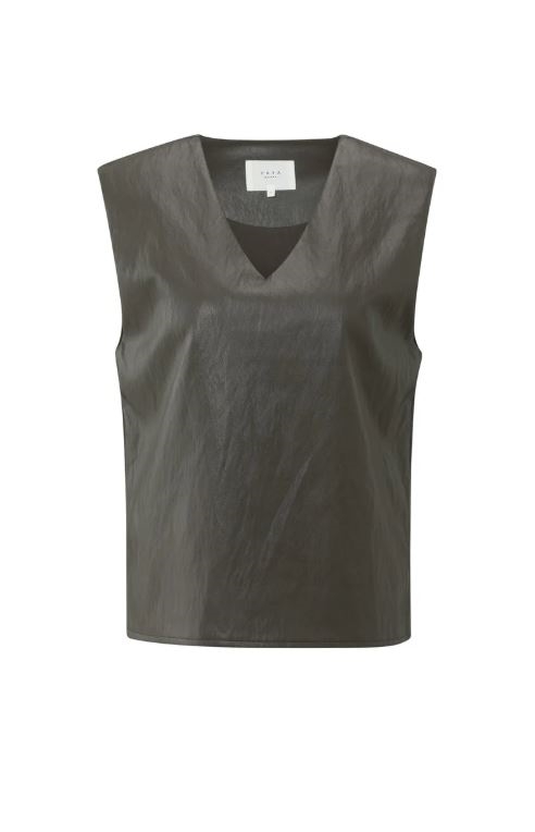 Faux Leather Sleeves Vest With Shoulder Pads