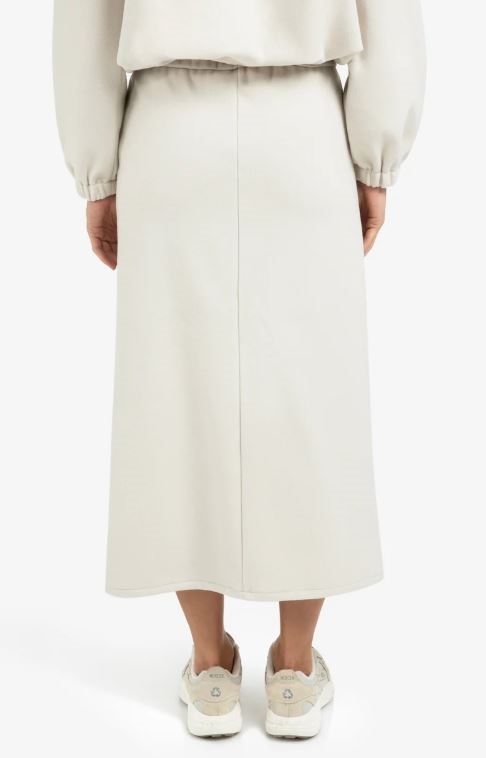 Jersey Midi Skirt With Elastic Waistband and Front Slit