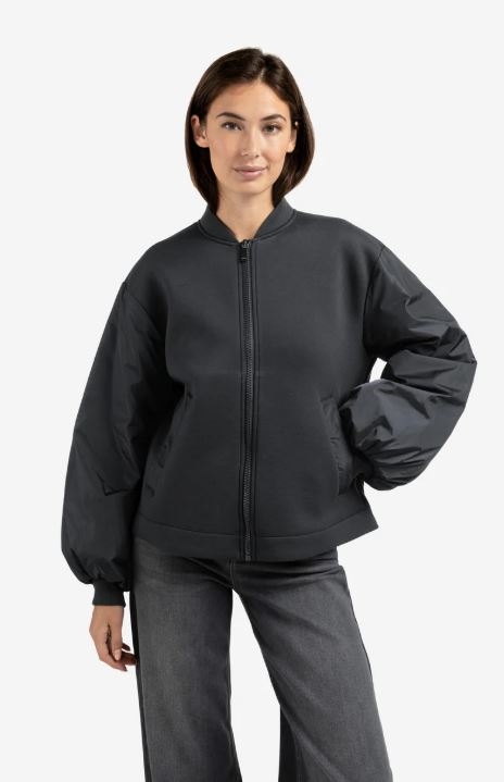Fleece bomber jacket with nylon sleeves