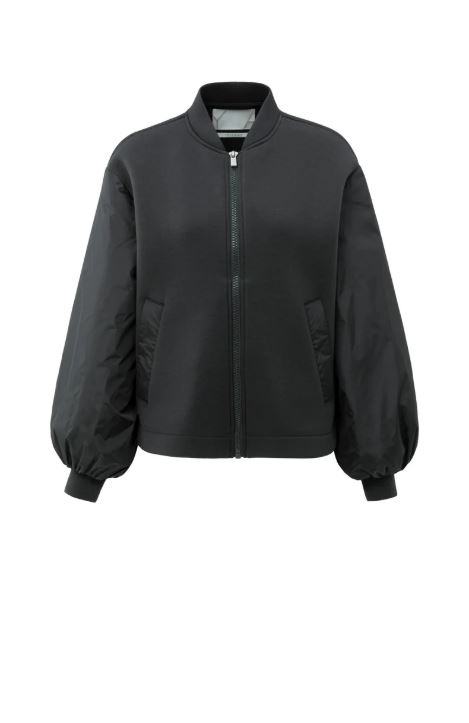 Fleece bomber jacket with nylon sleeves