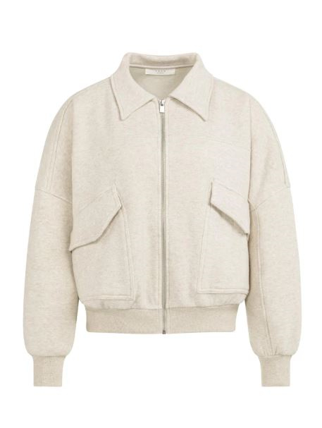 Sweat jacket with patch pockets and zip front closure