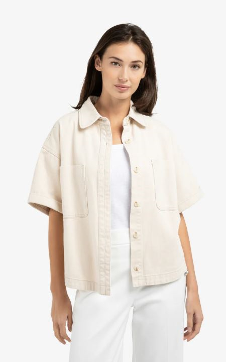 Denim jasje met korte mouwen en opgestikte zakken