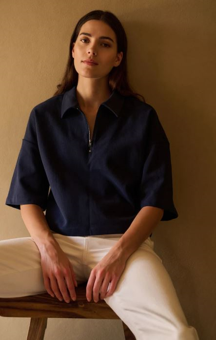 Polo top met halve rits en korte mouwen