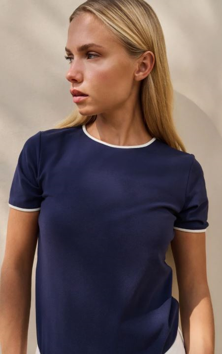 T-shirt met contrasterende bies en ronde hals