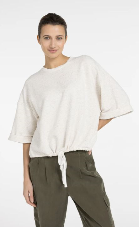 Short sleeve sweatshirt with roll-up and drawcord