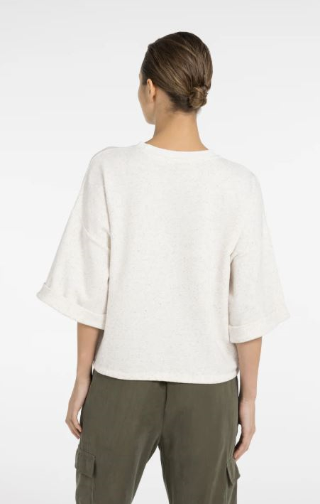 Short sleeve sweatshirt with roll-up and drawcord