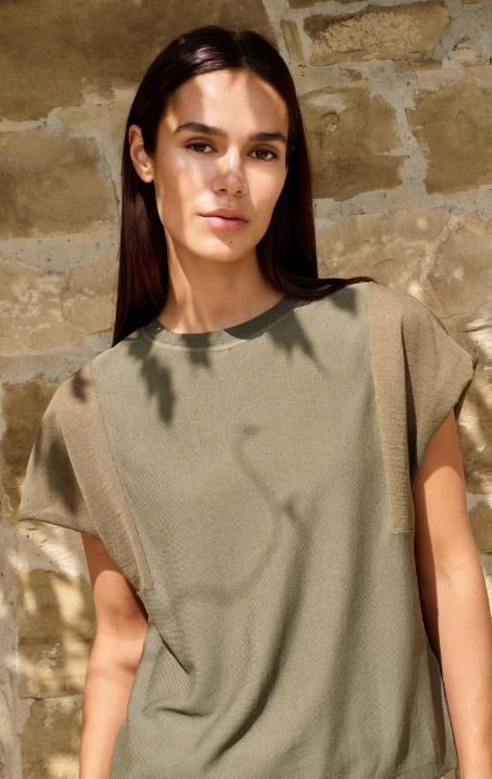 Sweater with transparent short sleeves