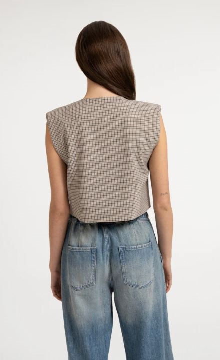 Geruit geweven gilet met schoudervulling