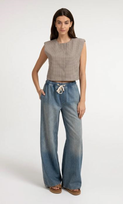 Geruit geweven gilet met schoudervulling